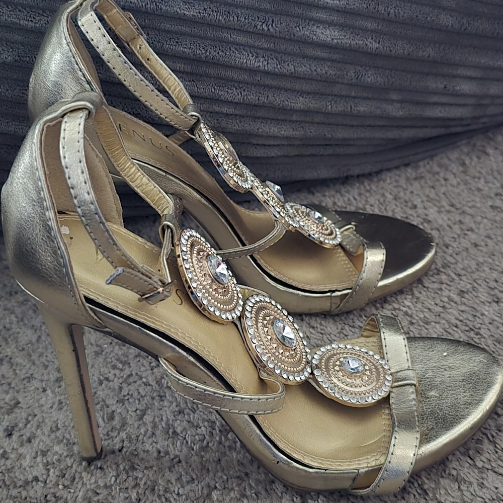 Venus Gold Rhinestone Heels Size 6.5